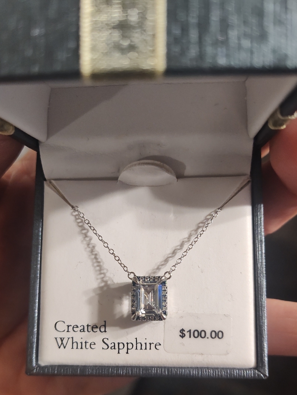 White Sapphire Pendant Necklace Sterling Silver Retail $100